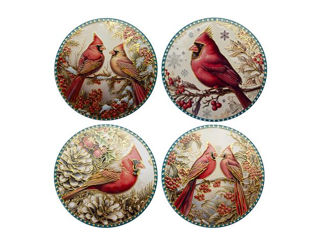 8" ROUND CERAMIC TRIVET WITH GOLD FOIL (CARDINAL) (ASSTD)